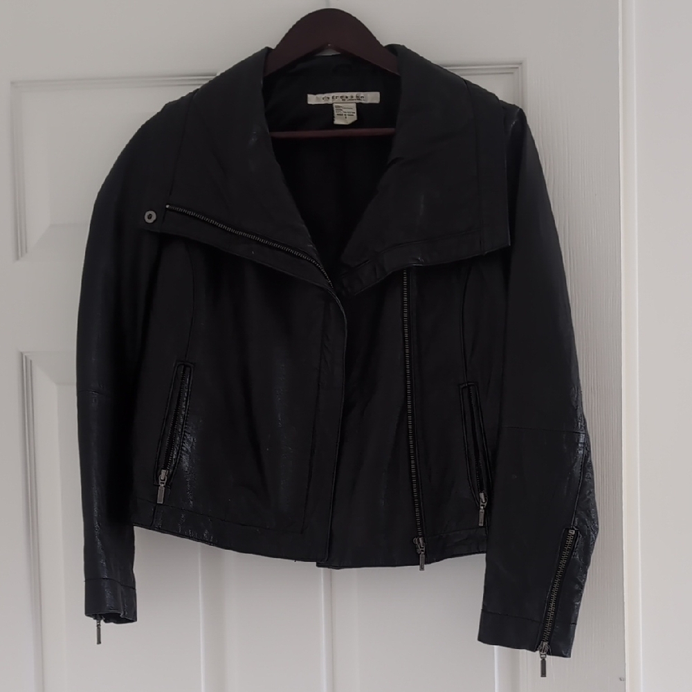 Rezrekshn By Esther Chen Black Leather Moto Jacket